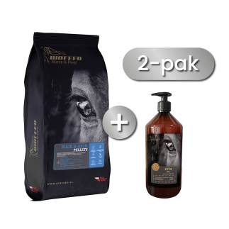 Zestaw: BIOFEED Horse & Pony Hair & Skin Pellets 25 kg + Olej rzepakowy dla koni BIOFEED Horse & Pony Soya Oil 1 l